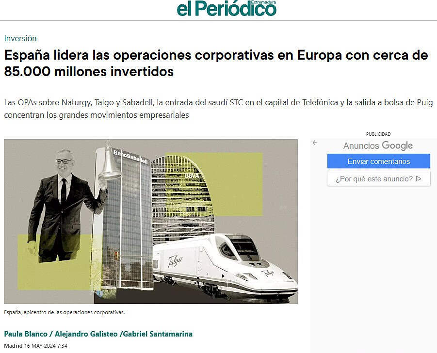 Espaa lidera las operaciones corporativas en Europa con cerca de 85.000 millones invertidos